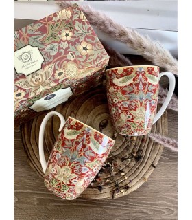 SET 2 MUGS 360ML STRAWBERRY THIEF RED C2