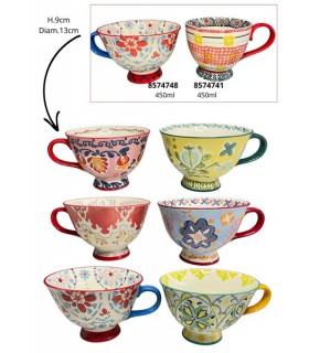 MUG FLEURS PEINT MAIN 450ML SET DE 6 ASS