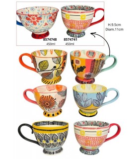 MUG FLEURS PEINT MAIN 450ML SET DE 6 ASS