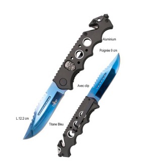 COUTEAU MANCHE ALU CRANE TITANE BLEU 9CM