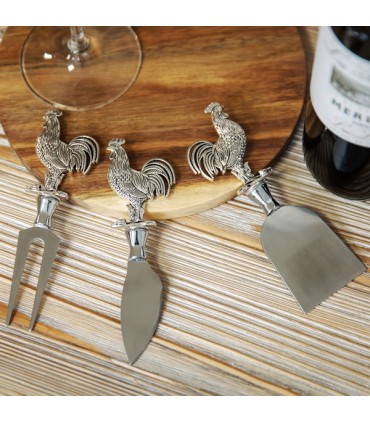 SET 3 COUTEAUX FROMAGE POIGNEE COQ 17X16.5