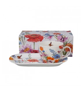 TASSE 450ML+SOUCOUPE 14.8X25 FLEURS PRINTEMPS C2