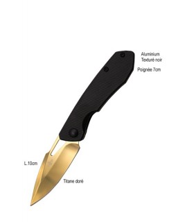 COUTEAU MANCHE ALU TEXTURE NOIR TITANE OR 7CM COUTEAU MANCHE ALU TEXTURE NOIR TITANE OR 7CM
