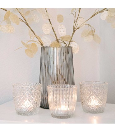 PHOTOPHORE ELEGANCE VERRE CLAIR H.9 3 ASS C6