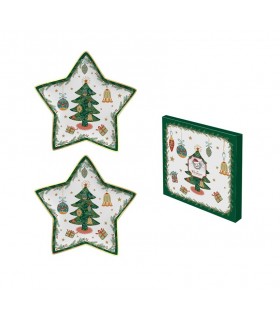SET 2 PLATS ETOILES 15.5CM PORCELAINE CHRISTMAS TREE