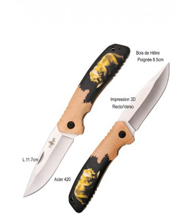 COUTEAU MANCHE HETRE OURS ACIER 420 8.5CM