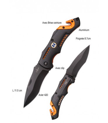 COUTEAU MANCHE ALU BRISE CEINTURE ACIER 420 8.7CM