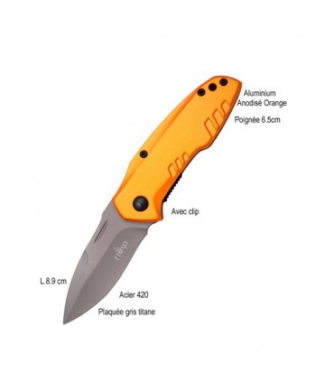 COUTEAU MANCHE ALU ORANGE ACIER 420 6.5CM