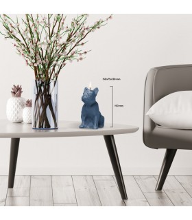 BOUGIE BULLDOG ORIGAMI BLEU JEAN 24H 15X7.5X13