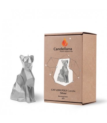 BOUGIE CHAT ORIGAMI SILVER 35H 18X10X7.6