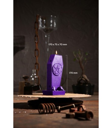 BOUGIE CERCUEIL VIOLET METAL 35H 17X7.5X7