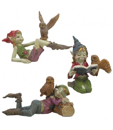 ELFE AVEC CHOUETTE SET DE 3  H.14CM