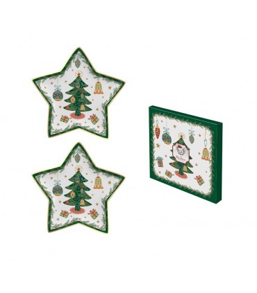 SET 2 PLATS ETOILES 15.5CM PORCELAINE CHRISTMAS TREE
