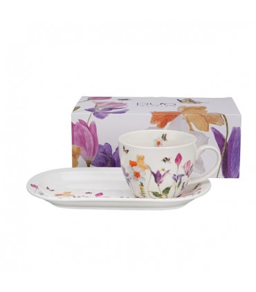 TASSE 450ML+SOUCOUPE 14.8X25 FLEURS MAI C2