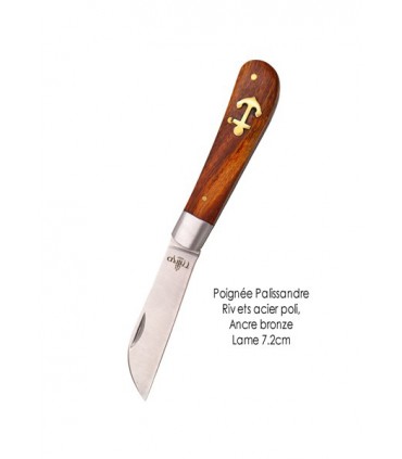 COUTEAU PALISSANDRE ANCRE BRONZE 7.2CM
