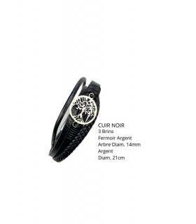 BRACELET CUIR NOIR ARBRE DE VIE D.21CM C2