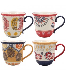 MUG FLEURS PEINT MAIN 300ML SET DE 4 ASS