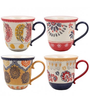 MUG FLEURS PEINT MAIN 300ML SET DE 4 ASS