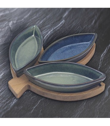 SET 3 COUPELLES APERITIF+PLAT BOIS 22X22X4 C2