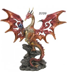 DRAGON ROUGE+BOULE VERRE H.20CM