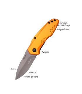 COUTEAU MANCHE ALU ORANGE ACIER 420 6.5CM
