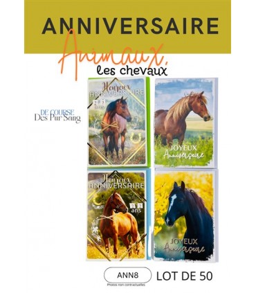 LOT 50 CARTES ANNIVERSAIRE CHEVAUX ASS