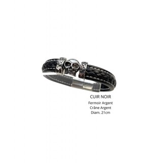 BRACELET CUIR NOIR CRANE D.21CM C2