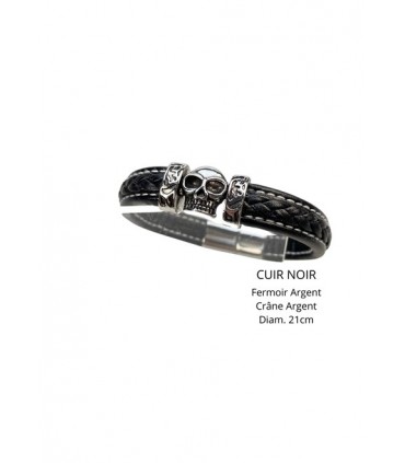 BRACELET CUIR NOIR CRANE D.21CM C2